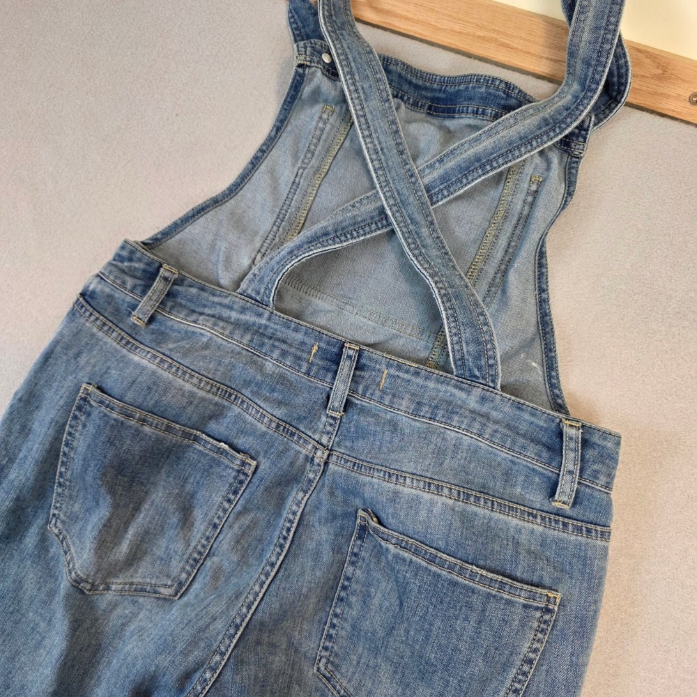 Free People Denim Overalls 28 Stretch Cross Back Adjustable Straps Straight Leg - Picture 4 of 11